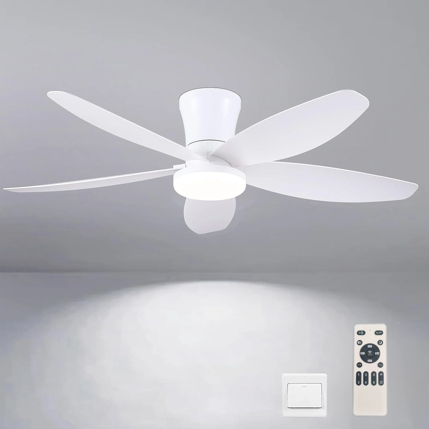 Ceiling Fans with Lights, Low Profile Ceiling Fan Light, Reversible, Dimmable, Noiseless, Ceiling Fan lamp for Indoor