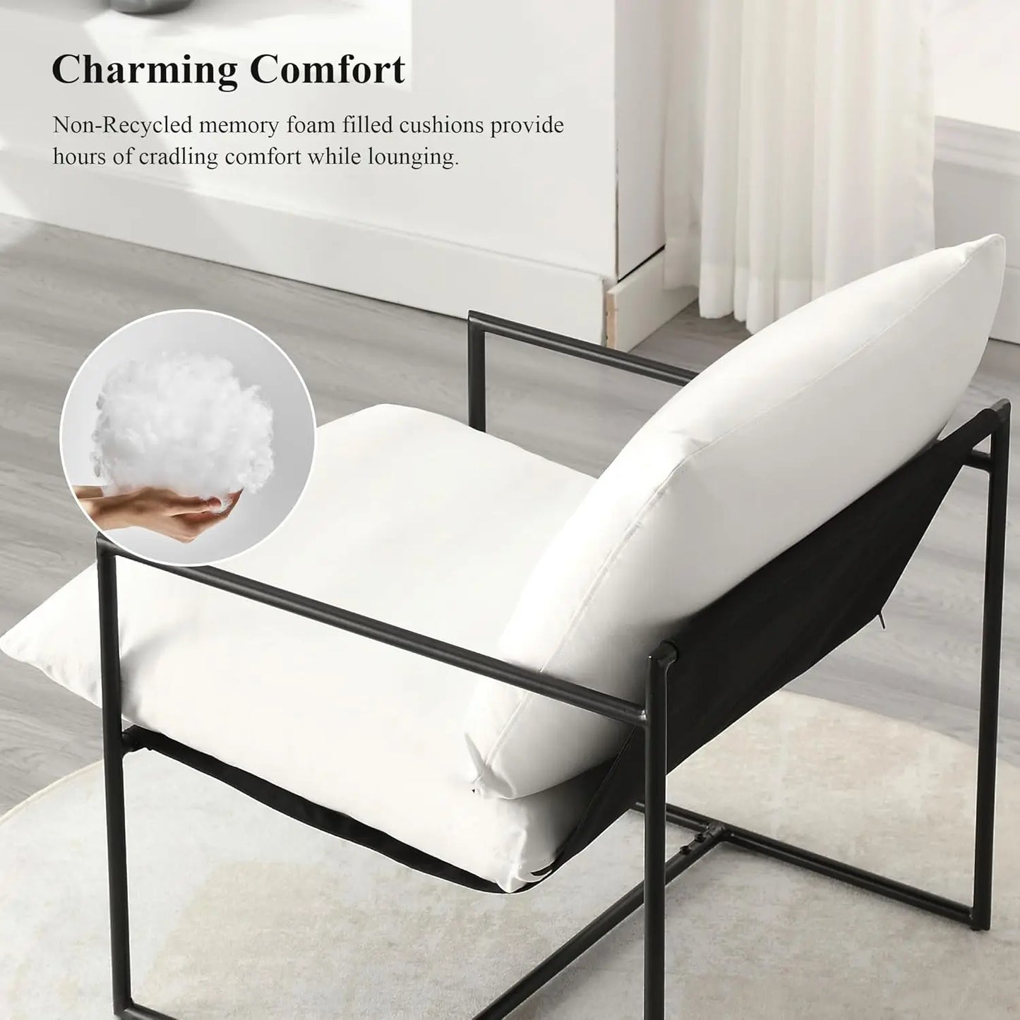 Sling Accent Chair for Living Room Bedroom Reading Office Modern Design Metal Frame Armchair