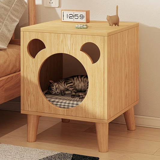 Wooden Cat House - Bedside Table - Cozy Indoor Sleeping Nest for Cats & Kittens | Cat Furniture