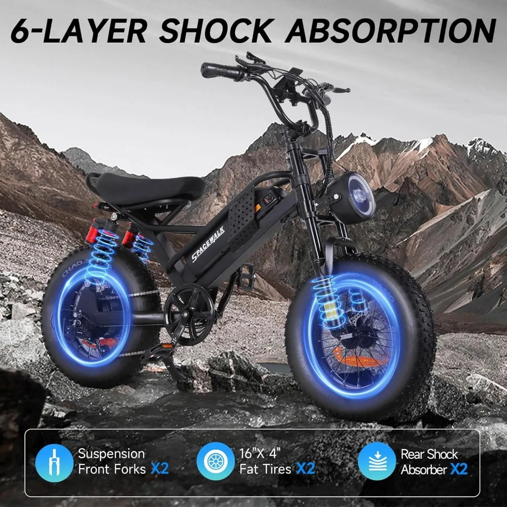 Electric Bike,16"/20" Fat Tire Ebike,Suitable for Riders under 5'2"or 5'5"&Above,750W Motor,48V 15Ah Removable Battery