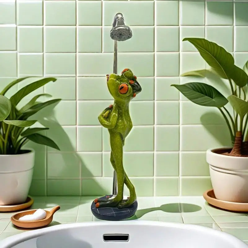 Garden Frog Creative Bathing Frog Figurines Patio Frog Statue Outdoor Decor Frog Sculpture Funny Flower Pot Decorations for