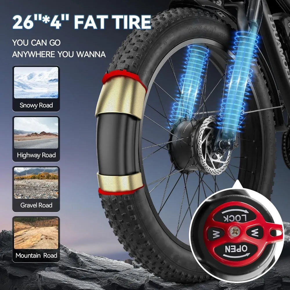 Dual Motor Ebike for Adults, 52V 23AH Large Battery Men Adult Fat Tire Electric Bike Peak 4000W 37MPH Electric Bicycles 7 Speed