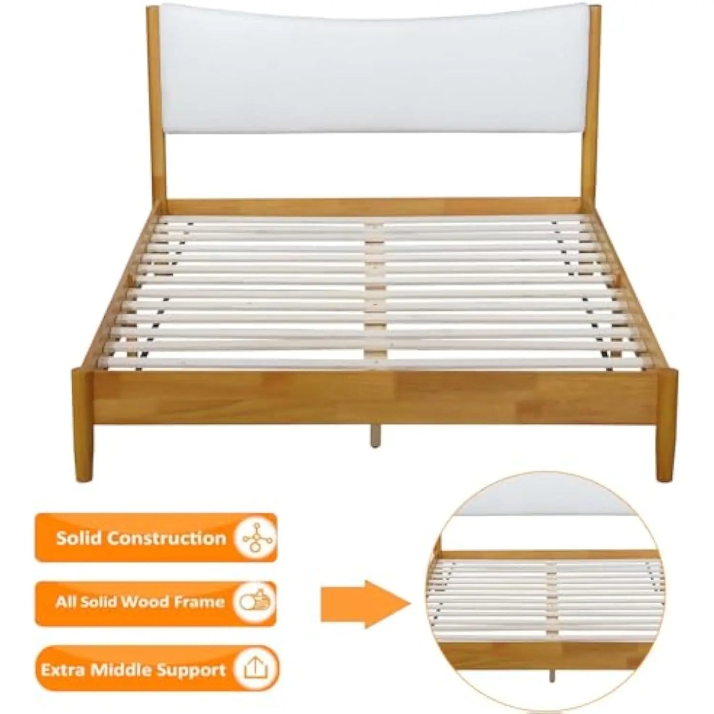 Wooden Platform Bed Frame Queen Size with Upholstered Headboard,Mid Century Modern Bed Frame Queen&Solid Wood Bed Frame with Wo