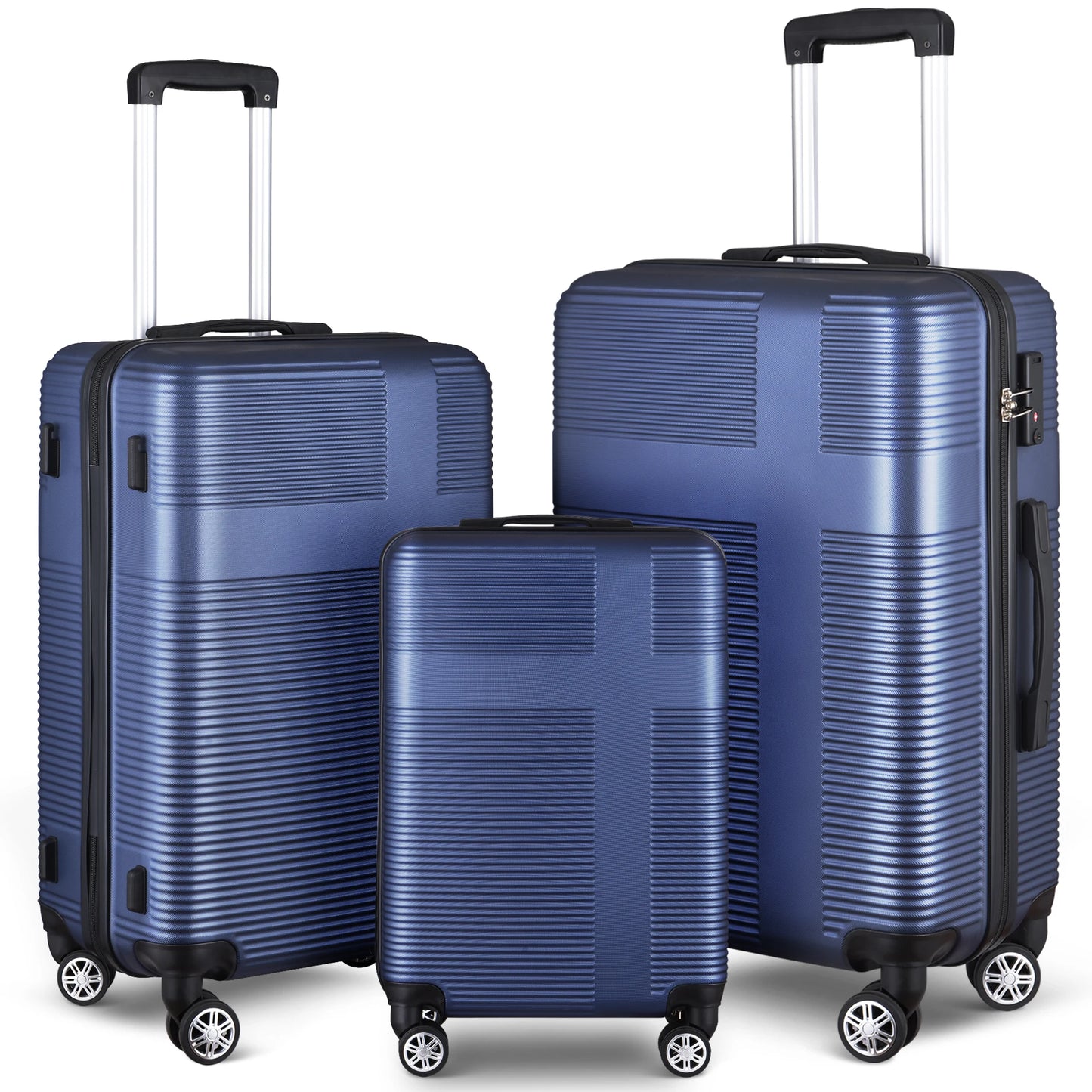 3 Piece Luggage Set with TSA Lock 20"/24"/28" Lightweight Cross Stripe Hardshell Suitcase with 360 Degree Spinner Wheels