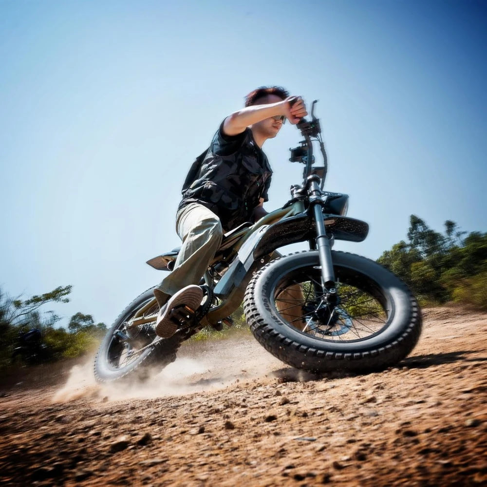 Electric Bike 20" Fat Tire, Peak 1200W Motor, 48V 15A/22.5A Battery, 7-Speed, Dual Disc Brakes for Off-Road and City Riding