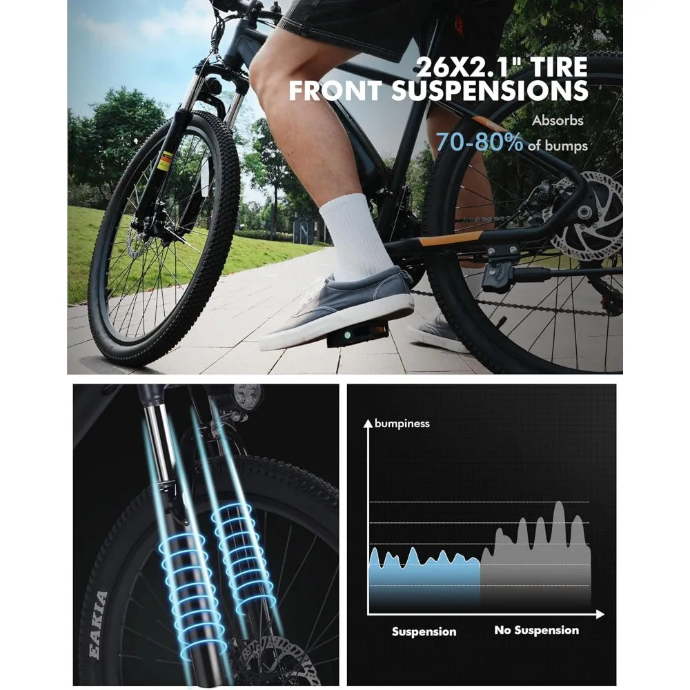 Speed Mountain Light Electric Bicycle, equipped with a peak 750W 22MPH brushless motor and a 375Wh detachable battery