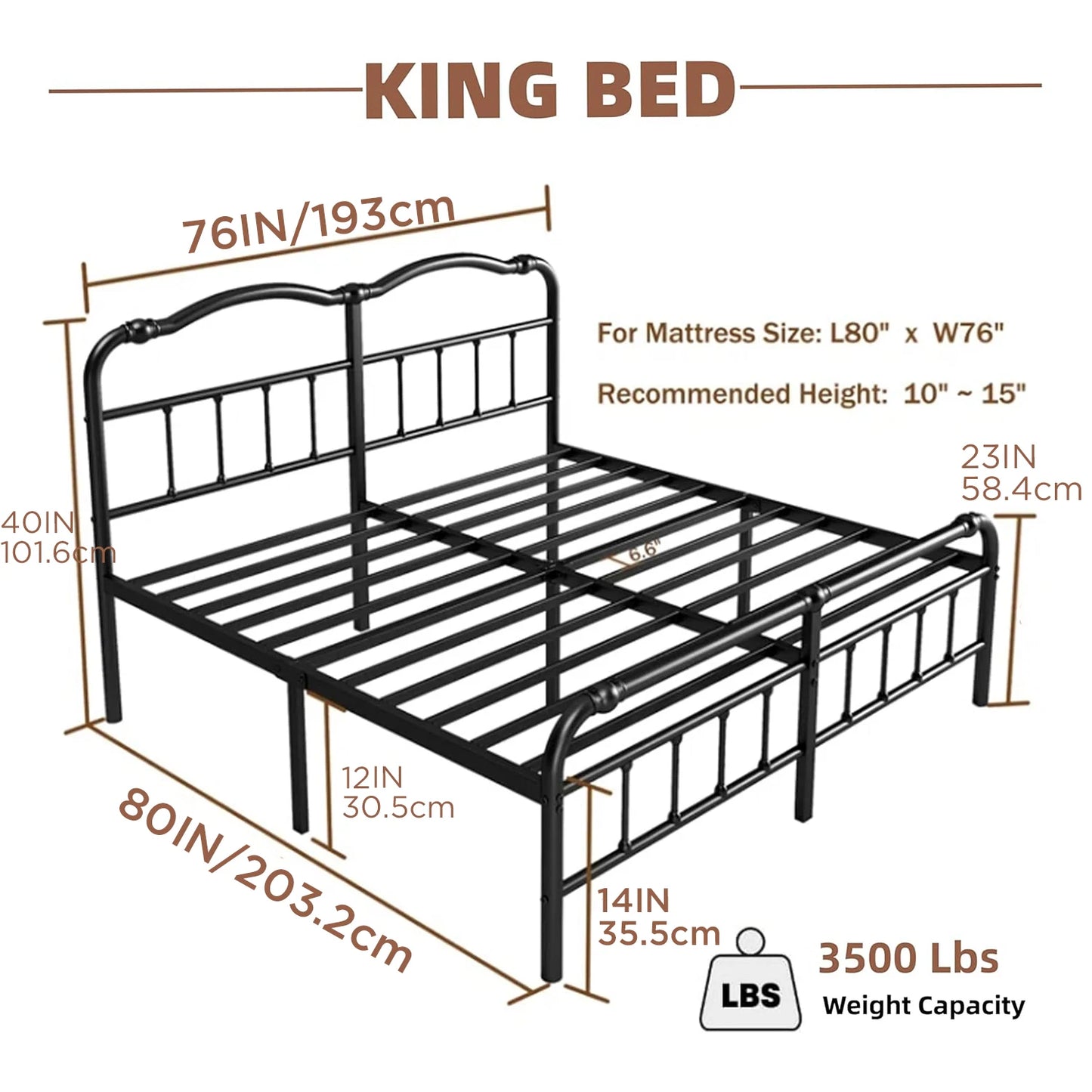 ZIYOO bed frame queen size 14 Inch Metal Queen Bed Frame- Full Size Bedstead King Platform Easy Assembly, Noise Free, Black
