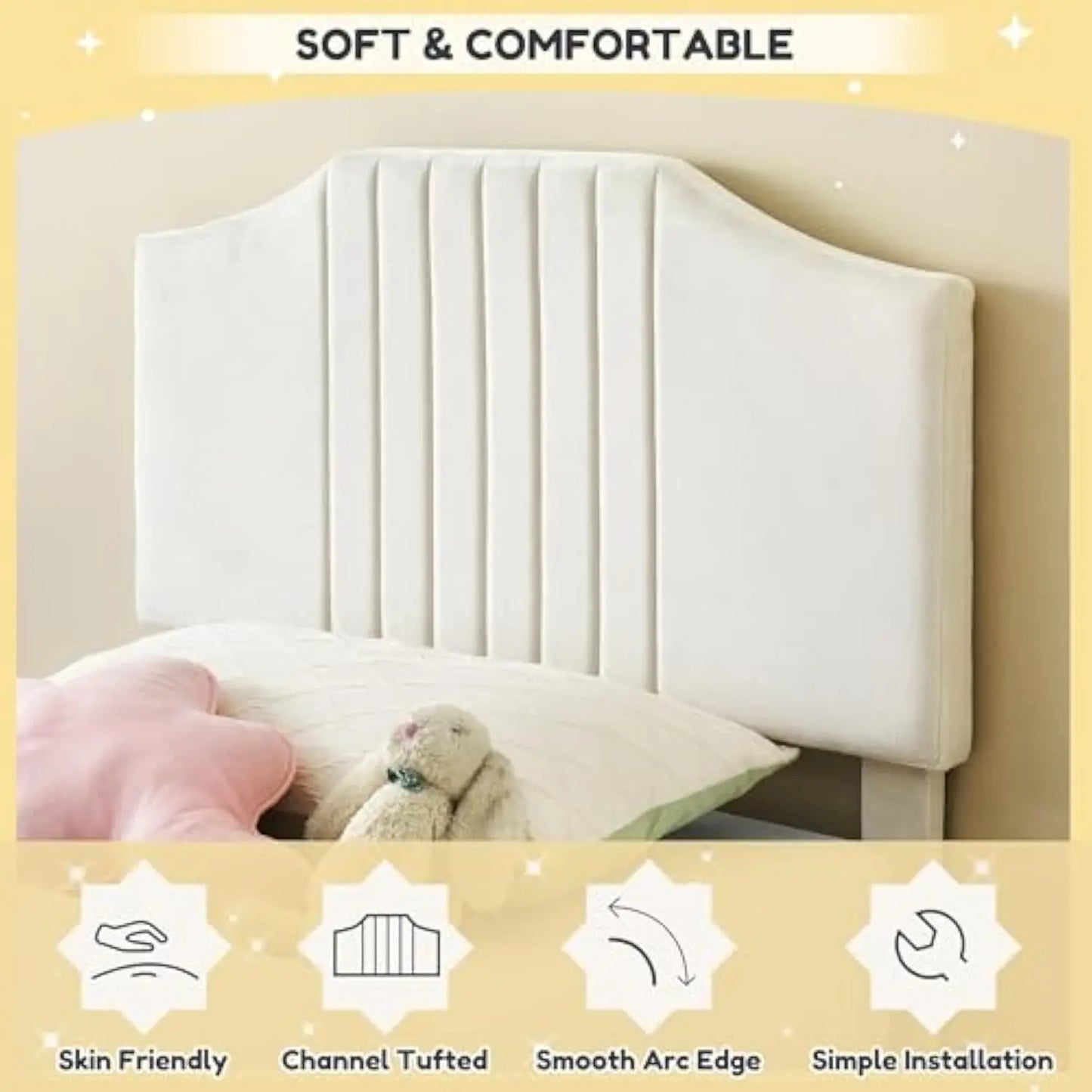 Twin Size Bed Frame - Velvet Upholstered Platform Bed Frame with Headboard for Girl Strong Wooden Slats Support, No Box Spring