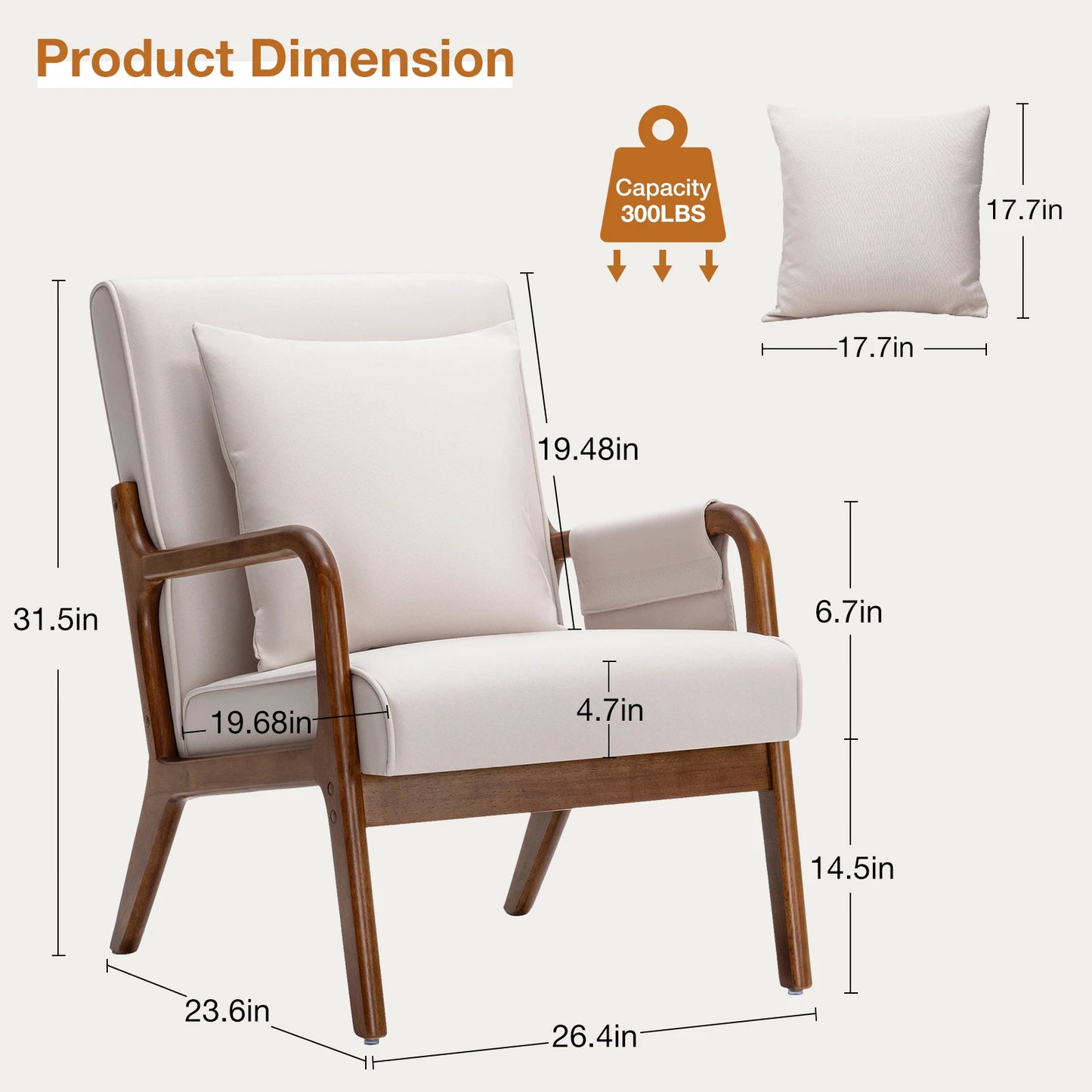 Modern Accent Mid Century Living Room Chairs with Lumbar Pillow Upholstered Comfy Rocking Chair With Wood Frame For Bedroom