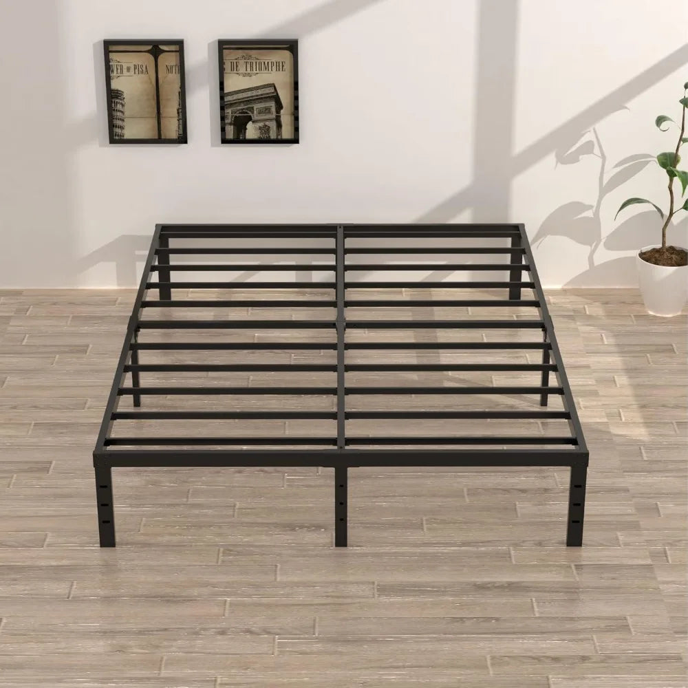 16 Inch Queen Bed Frame No Box Spring Required, Metal Platform Queen Size Bed Frames with 14 Inch Storage