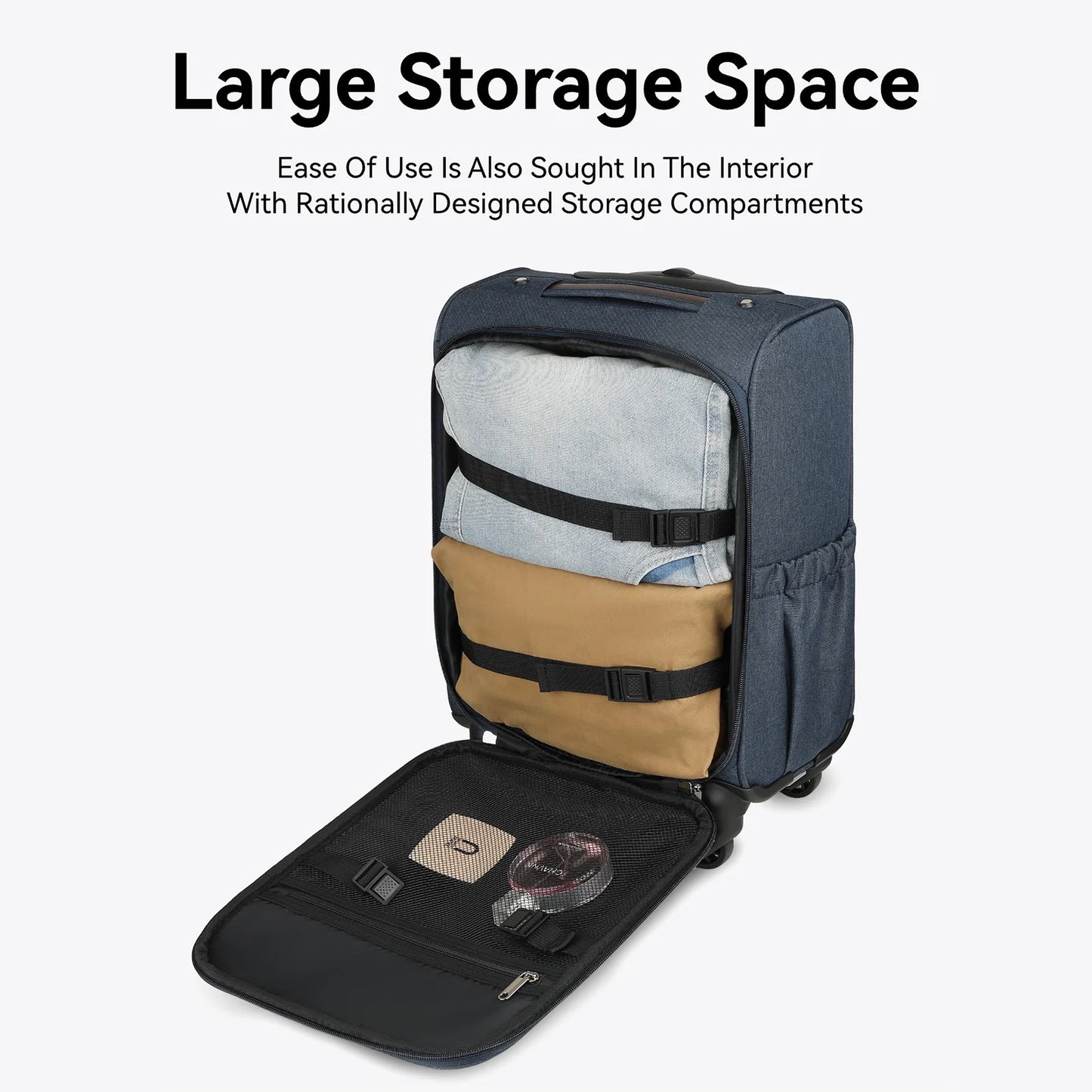 LUGGEX Underseat Carry-on Luggage with Wheels, 15 Inch Lightweight Luggage with Front Opening Lid(Black)