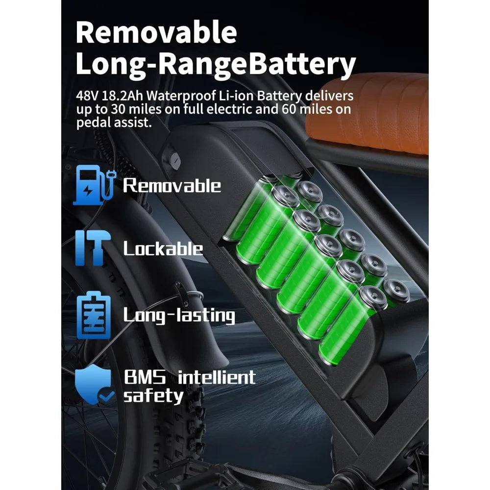 48V 18.2AH electric motorcycle, long seat electric bicycle with full suspension,suitable for mountains, snow, sand, and highways