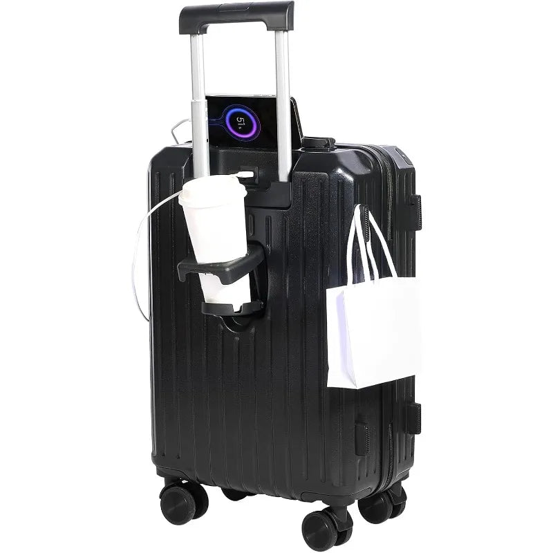 Carry-on Luggage with Cup Holder & USB Charging Port, Hard Side Luggage with Spinner Wheels, Lightweight Luggage for Travel