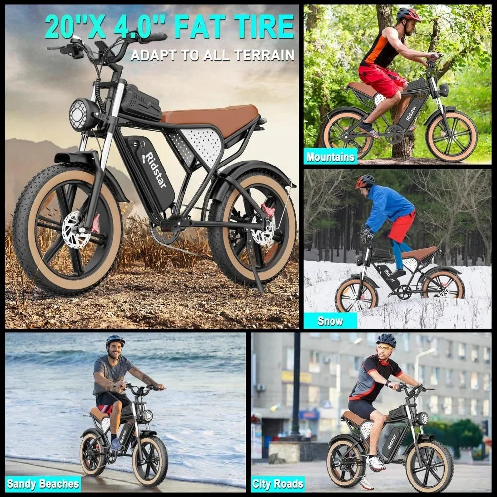 Electric Bike for Adults Q20, 1500W,30MPH,48V/15.6AH E-Bike,30-180 Miles Electric Motorcycle, 20" Fat Tire Dirt Bike,All Terrain