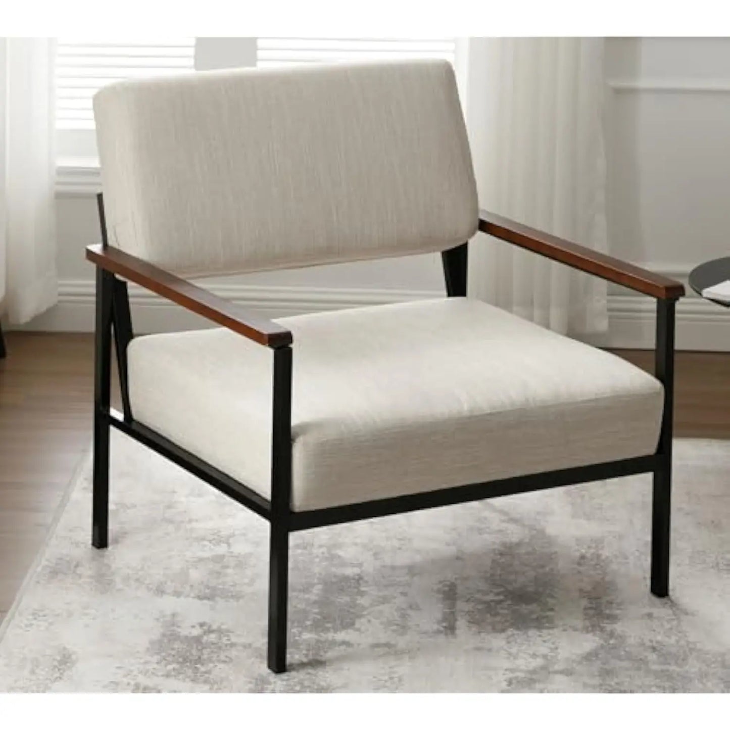 Linen Accent Arm Chair with Metal Legs, 23.25 W Comfy Side Chair with Open Back, Modern Upholstered Chair with 5 t Seat for Li