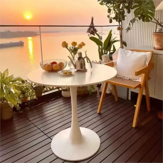 White Round Coffee Table Modern Minimalist Design Multi-Purpose for Small Space Living Room Balcony Bedroom Household Furniture