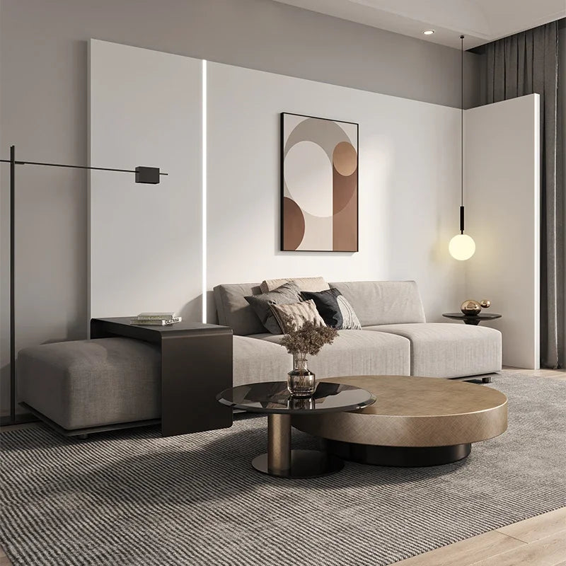Designer Stainless Steel Coffee Tables European Luxury Round Tea Table Living Room Furniture Italian Tempered Glass Furniture