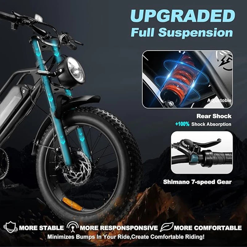 1000W 28mph 24 mile range 48V15ah detachable battery single push mechanical disc brake 20 inch mountain off-road adult electric