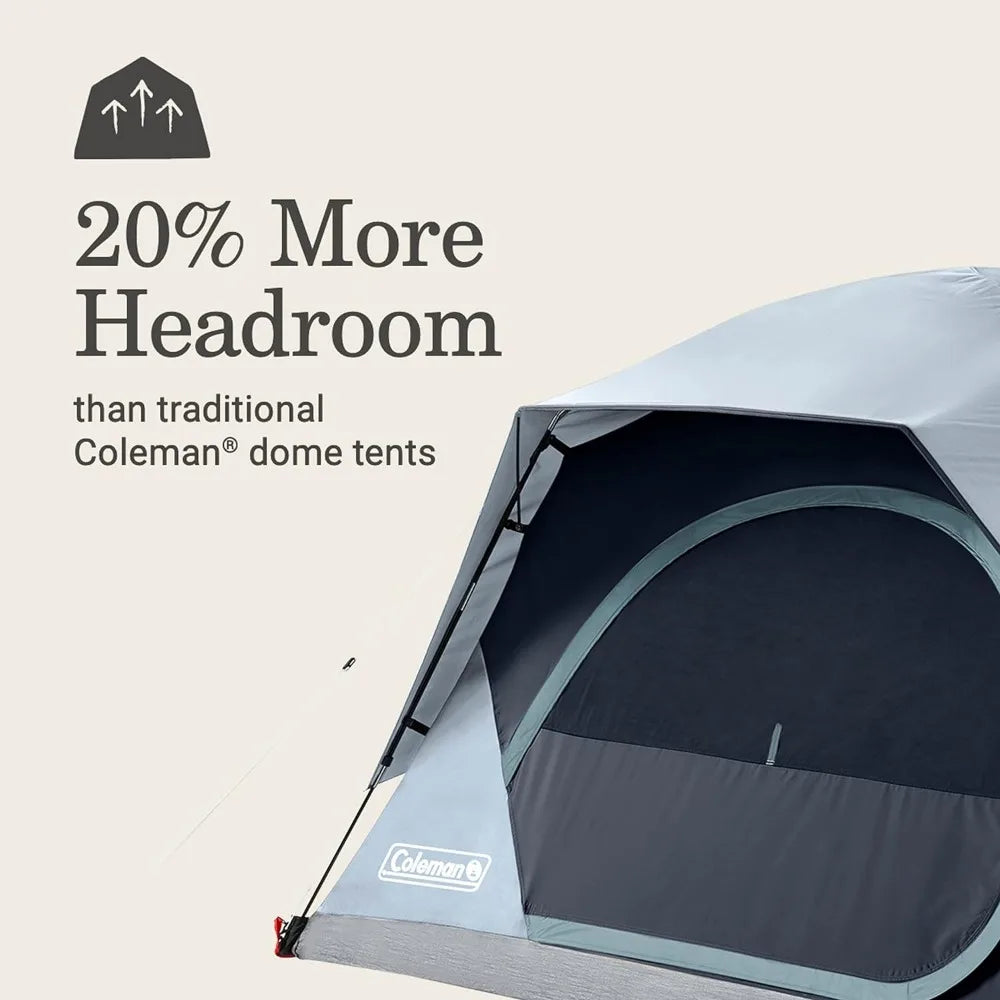 Skydome Camping Tent with LED Lights, Weatherproof 4/8 Person Family Tent Includes Pre-Attached Poles