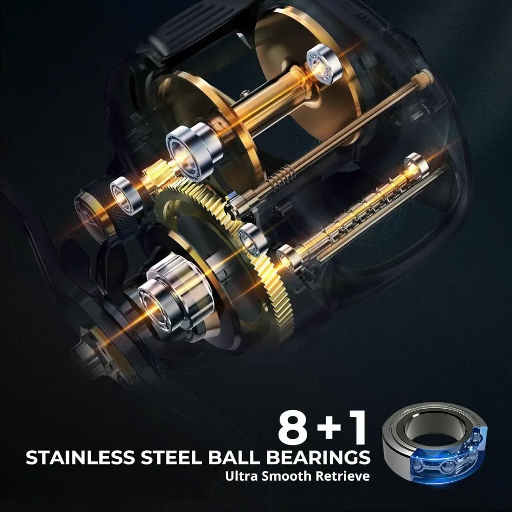 Fishing Reel, 38Lbs Maximum Resistance Aluminum Alloy Frame Baitcasting Reel, with 6.6:1/8.1:1 Gear Ratio To Choose From