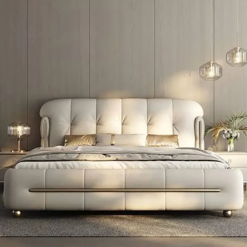 Beige Headboard Modern Bed Frame Wood Princess Living Room Double Bed Bedroom Bases Monster Camas Matrimoniales Furniture