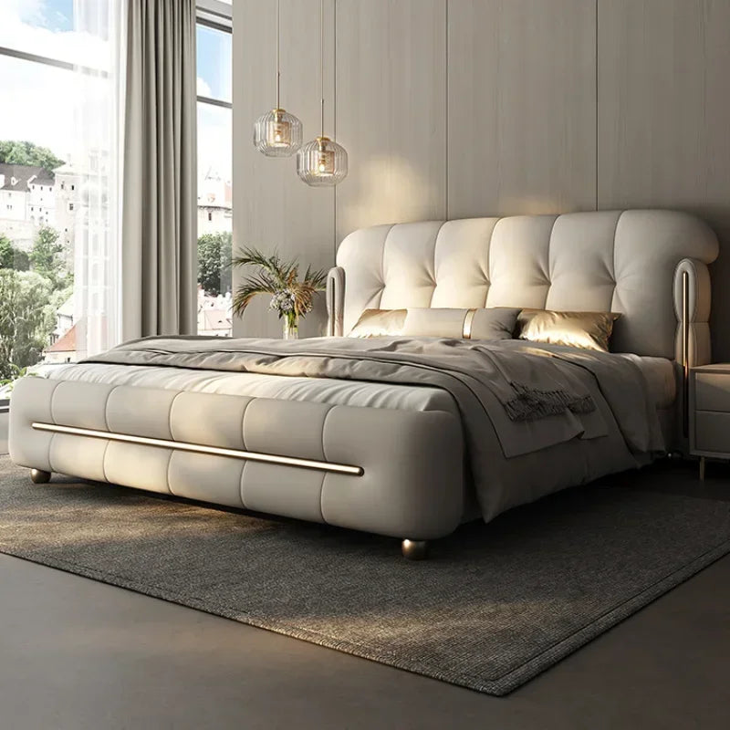 Beige Headboard Modern Bed Frame Wood Princess Living Room Double Bed Bedroom Bases Monster Camas Matrimoniales Furniture