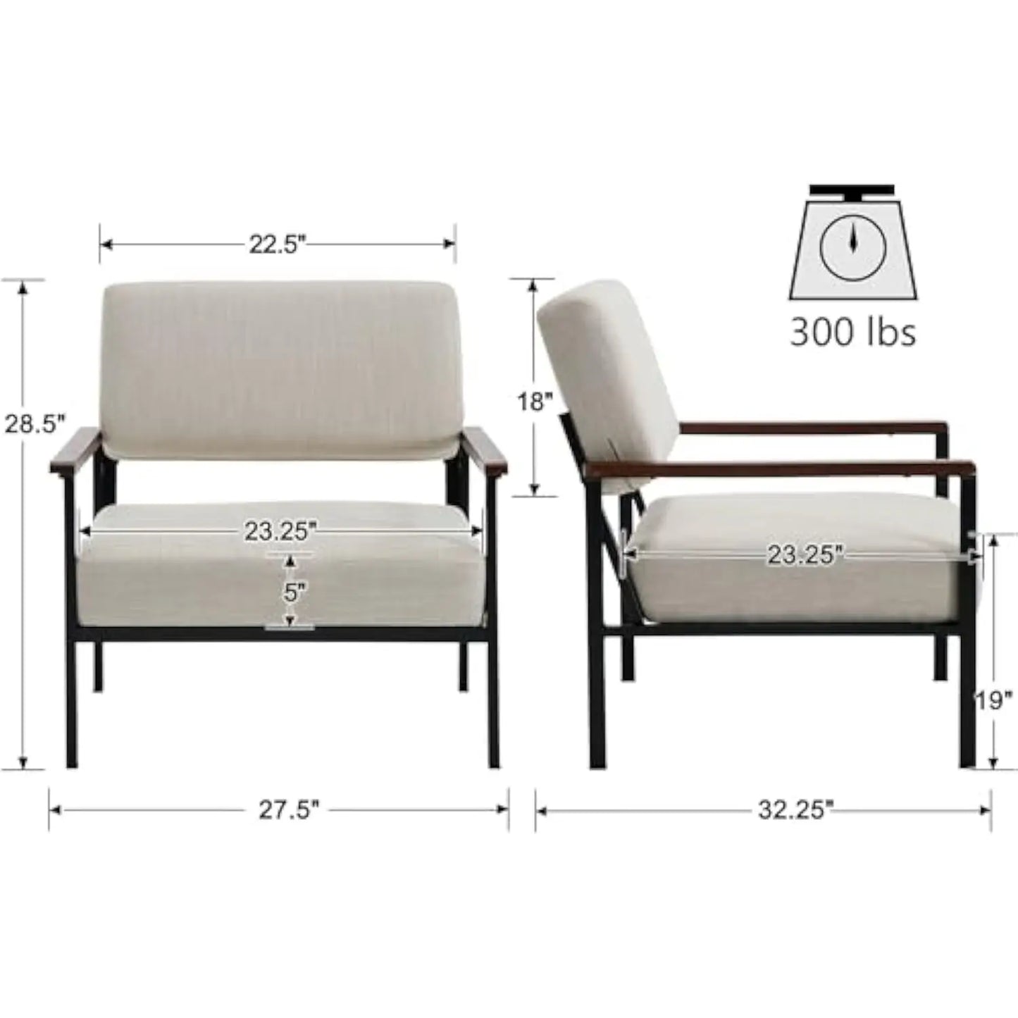 Linen Accent Arm Chair with Metal Legs, 23.25 W Comfy Side Chair with Open Back, Modern Upholstered Chair with 5 t Seat for Li