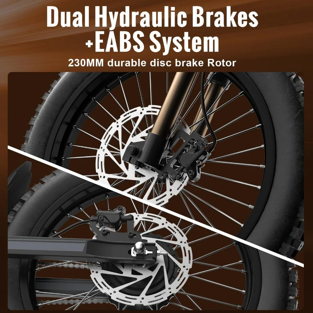 Electric Dirt Bike for Adults 2000W(Peak), with 25 Inch Tires, Max 37 MPH & 85 Mile Long Range, Dual Battery Electric Bike