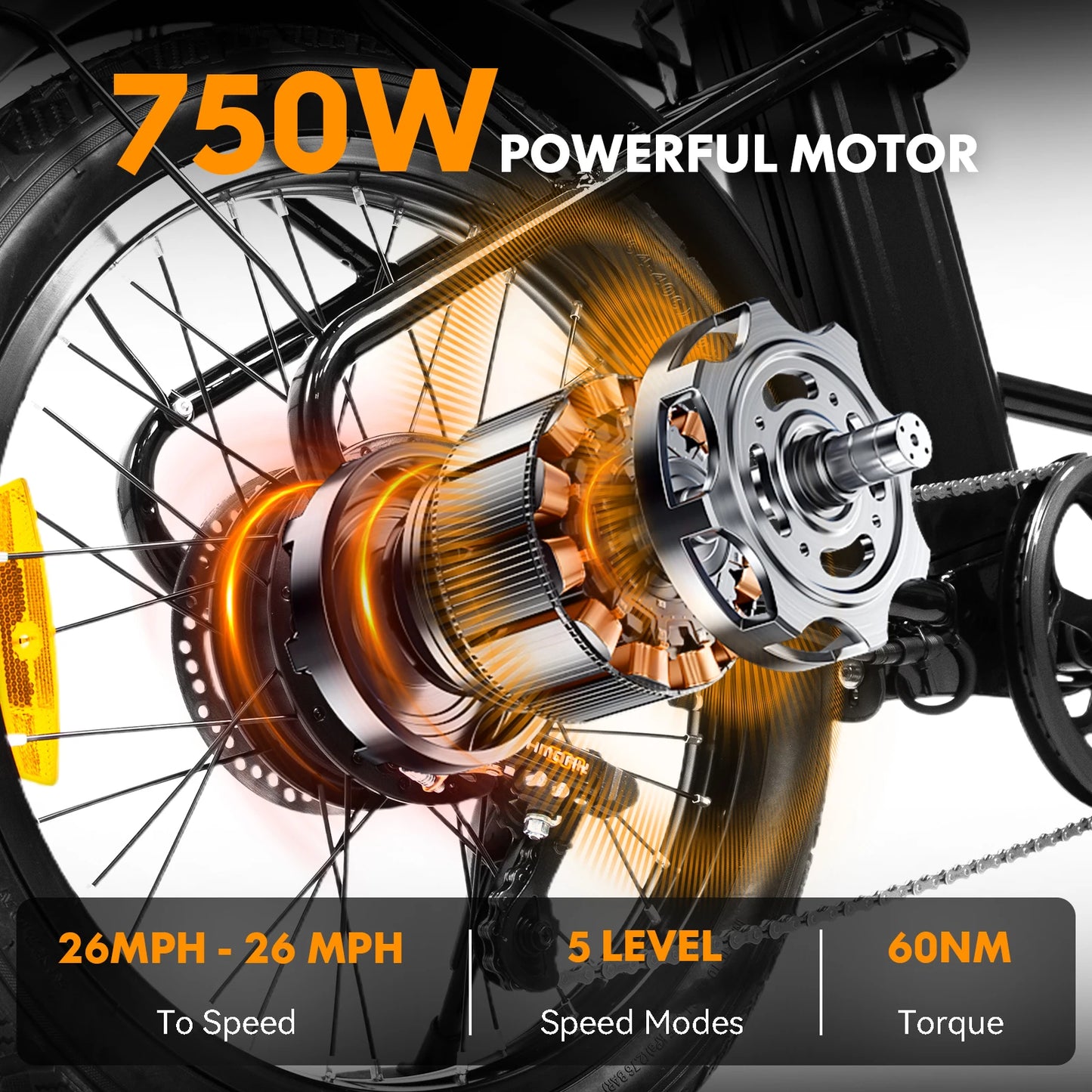 Adult electric bicycle 750W motor 7-speed adjustable, 26MPH 22mph range, front and rear disc brakes, multi terrain riding electr
