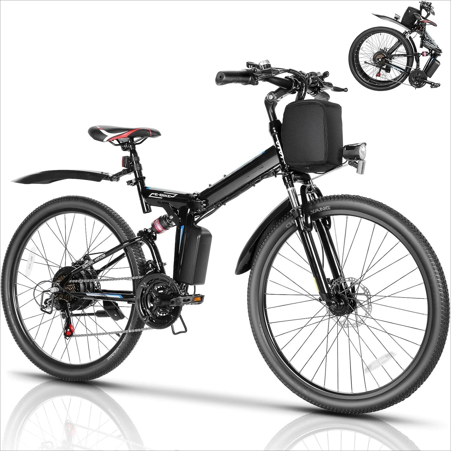Electric Bike, 48V Removable Lithium Battery, 21 Speed, Up to 50 Miles, Dual Shock Absorber, 750W Folding Electric Mountain Bike