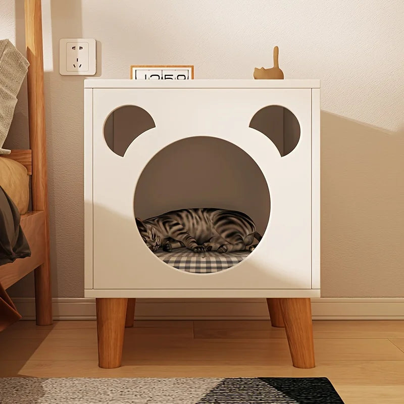 Wooden Cat House - Bedside Table - Cozy Indoor Sleeping Nest for Cats & Kittens | Cat Furniture
