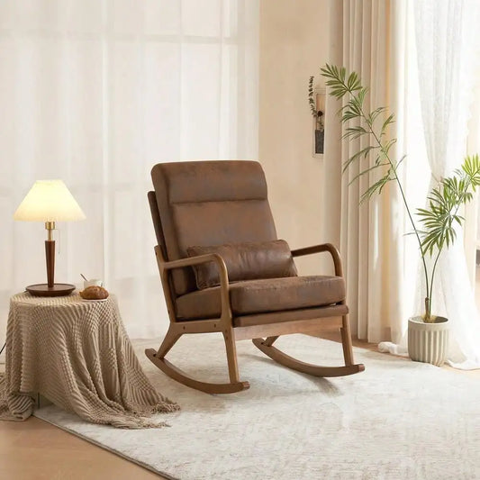 Relaxing Glider Rocking Chair High Backrest Rocking Armchair, Mid Century Accent Chair for Living Room Bedroom, Study