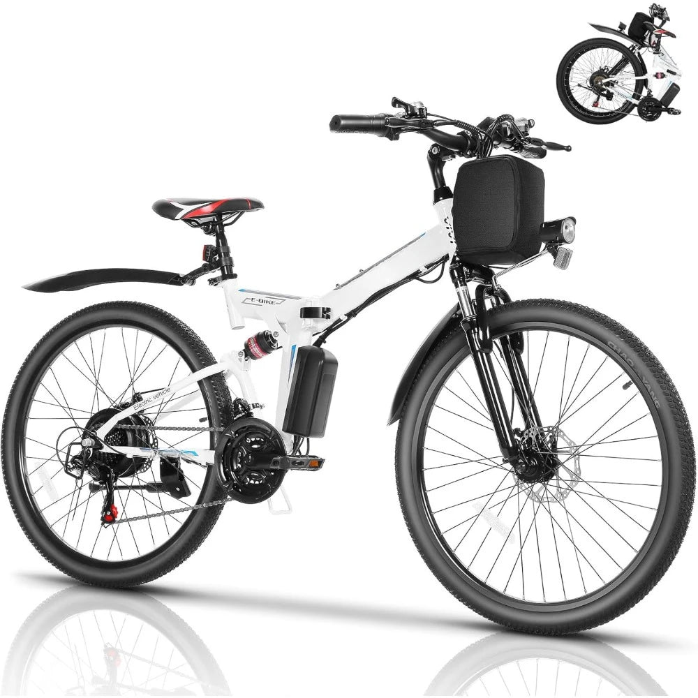 Electric Bike, 48V Removable Lithium Battery, 21 Speed, Up to 50 Miles, Dual Shock Absorber, 750W Folding Electric Mountain Bike