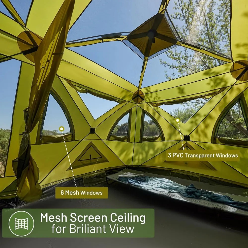 Instant Pop-Up Center Pivot Tent, 60 Seconds to Set Up, Simple Tent with Screen Room, Rain Sheet and Carry Bag, Green