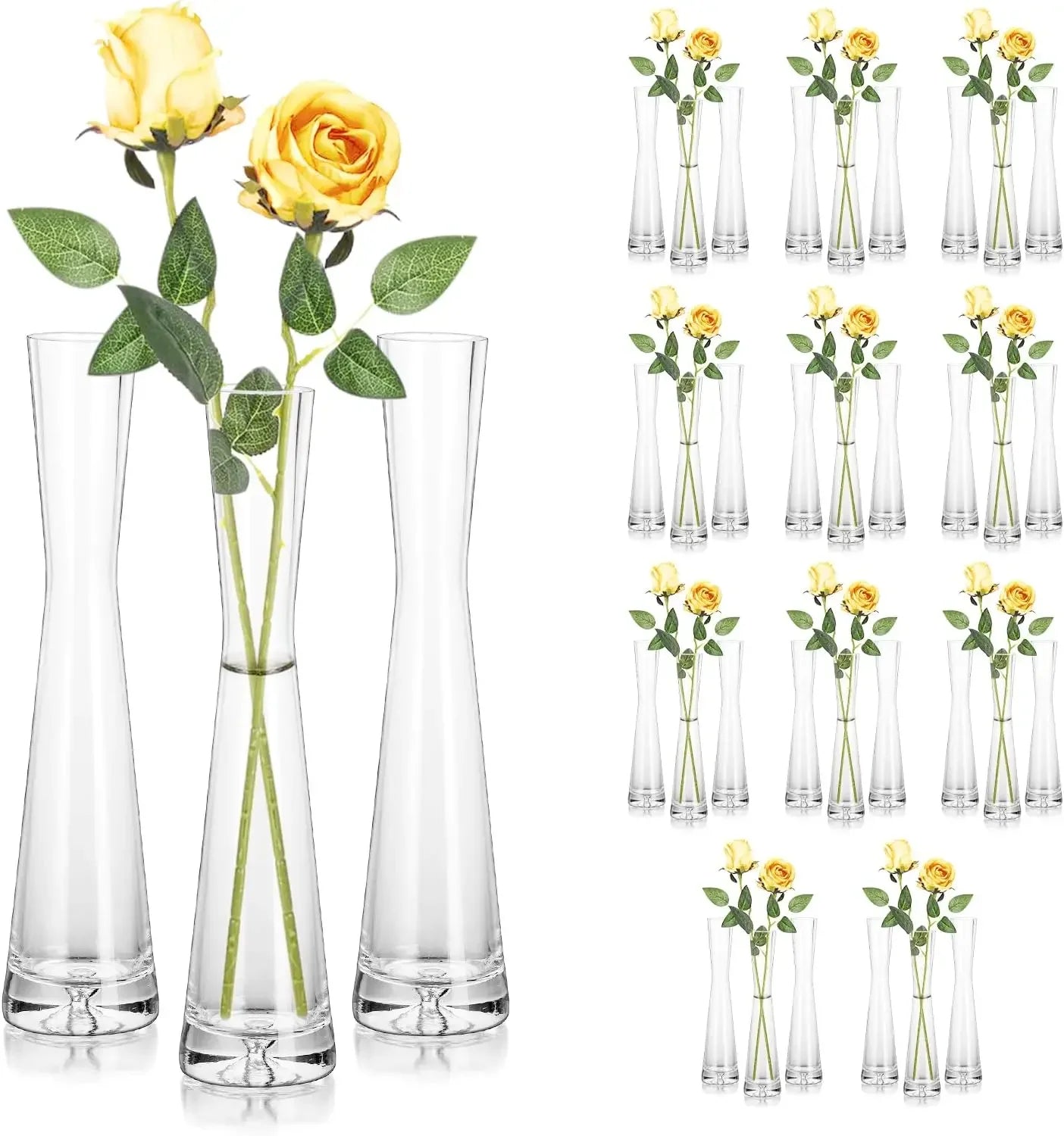 Glass Bud Vases for Centerpieces Set of 36, Handmade Modern Clear Small Skinny Decorative, Vases