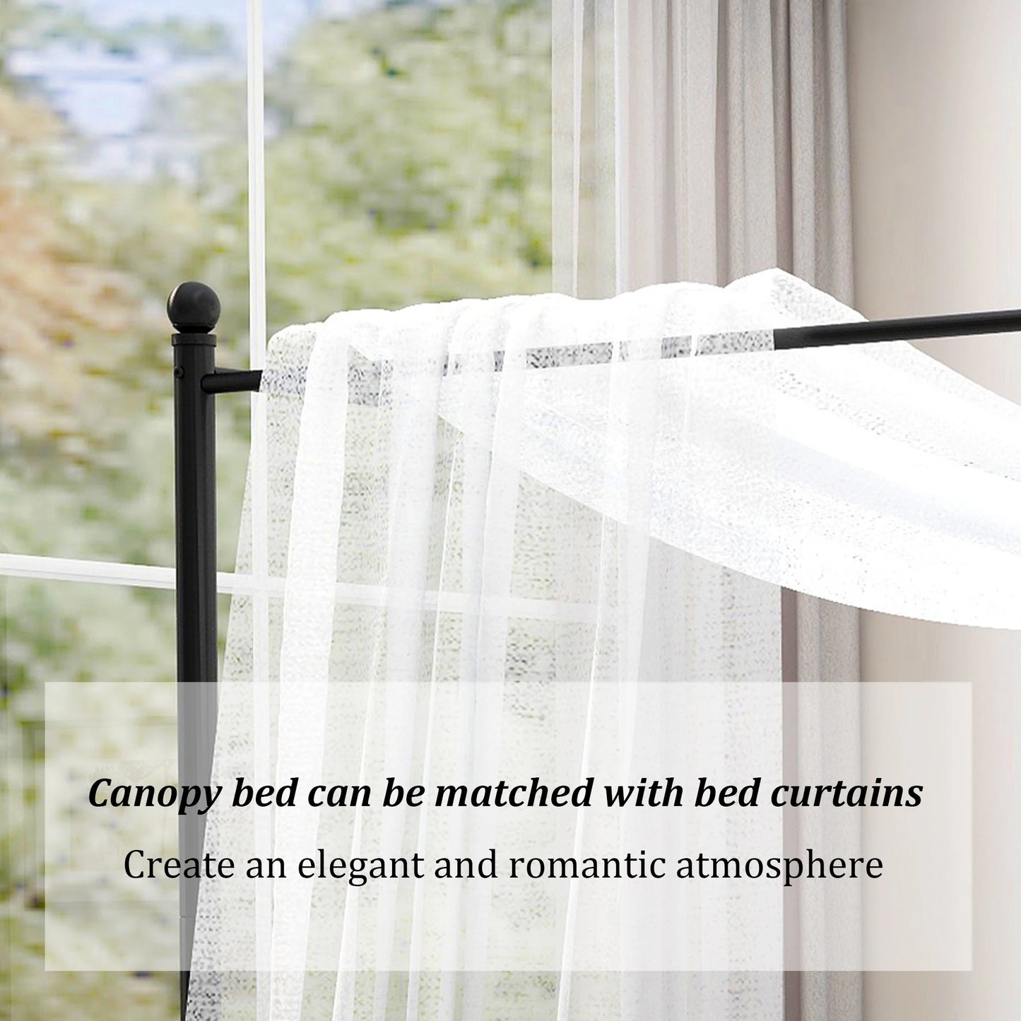 Canopy Bed Frame Four-Poster Metal Platform with Headboard and Footboard Sturdy Heavy Duty Steel Slat Support