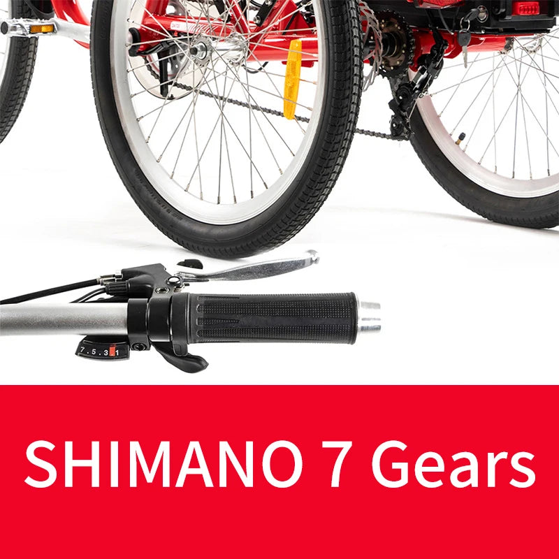 Adult walking electric tricycle, 350W 36V 13AH electric tricycle, 7-speed, 24 inch wheels, 15mph, range 25-40 miles