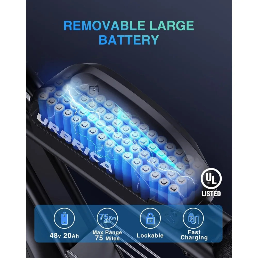 Electric Bike, 1500W 30MPH, 48V 20/23AH, Max 75Miles Electric Motorcycle 20" Fat Tire Dirt Bikes, Shamano 7-Speed E-Bike