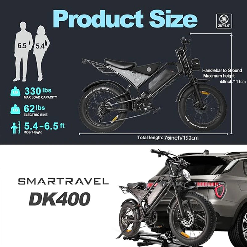 1000W 28mph 24 mile range 48V15ah detachable battery single push mechanical disc brake 20 inch mountain off-road adult electric
