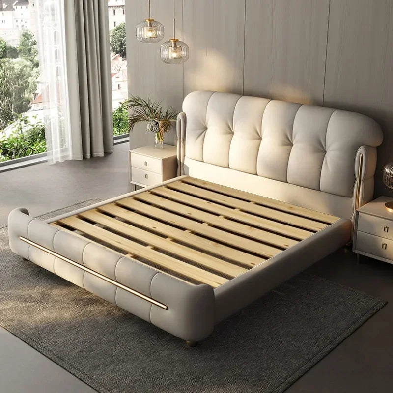 Beige Headboard Modern Bed Frame Wood Princess Living Room Double Bed Bedroom Bases Monster Camas Matrimoniales Furniture