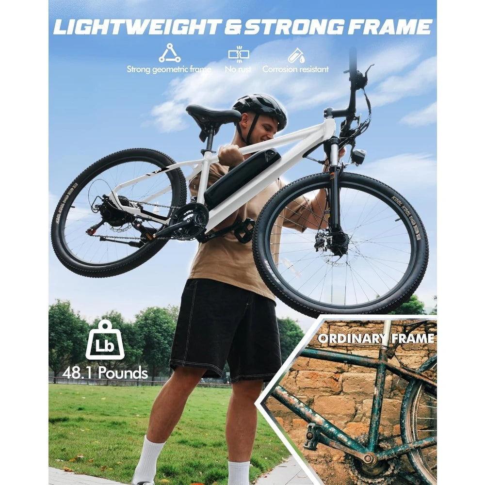 Electric Bike - 21-Speed Mountain Lightweight Ebike with Peak 750W 22MPH Brushless Motor, 375Wh Removable Battery