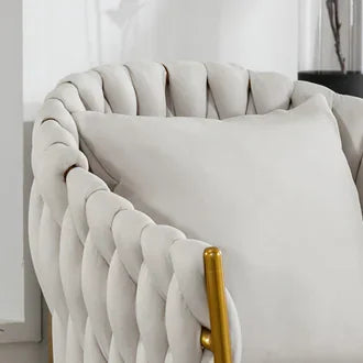 Handwoven modern chairs, casual chairs, universal foot nails, metal chair legs with pillows (beige)