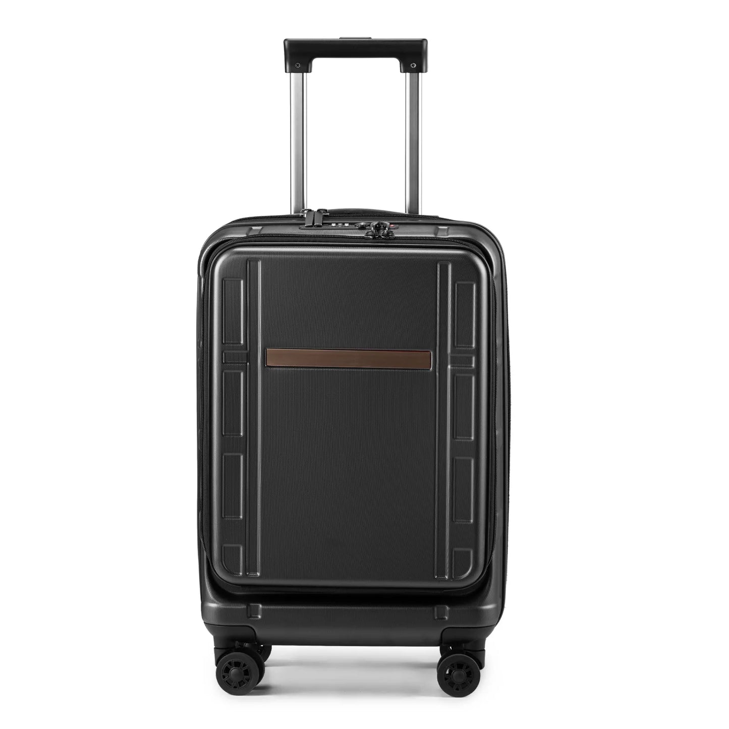 22 X 14 X 9 Airline Approved, ABS+PC 20 Inch Luggage with Front Compartment, Double Spinner Wheels, TSA Lock,Black Color