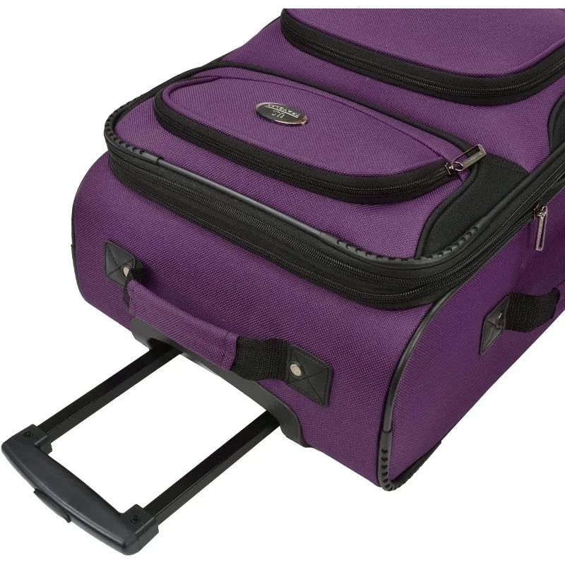 Rugged Fabric Expandable Carry-on Luggage Set, Purple, 4 Wheel