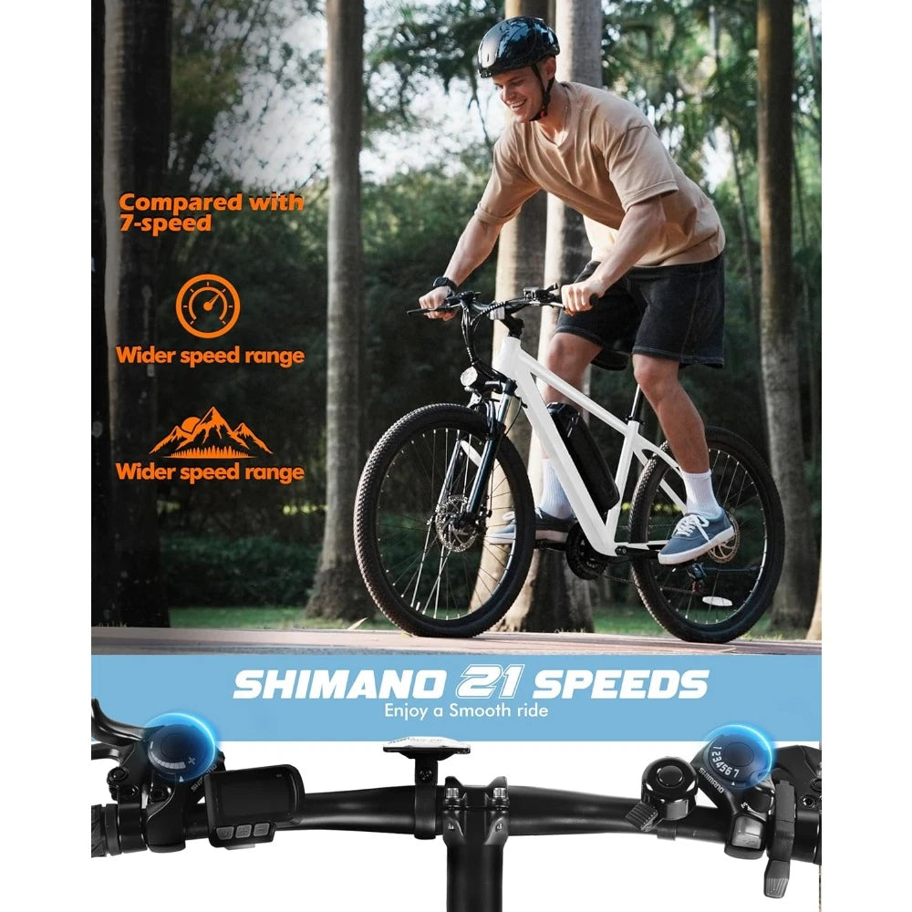 Electric Bike - 21-Speed Mountain Lightweight Ebike with Peak 750W 22MPH Brushless Motor, 375Wh Removable Battery