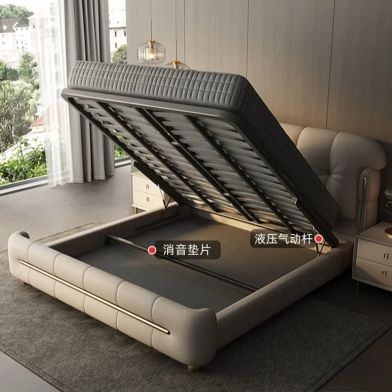 Beige Headboard Modern Bed Frame Wood Princess Living Room Double Bed Bedroom Bases Monster Camas Matrimoniales Furniture