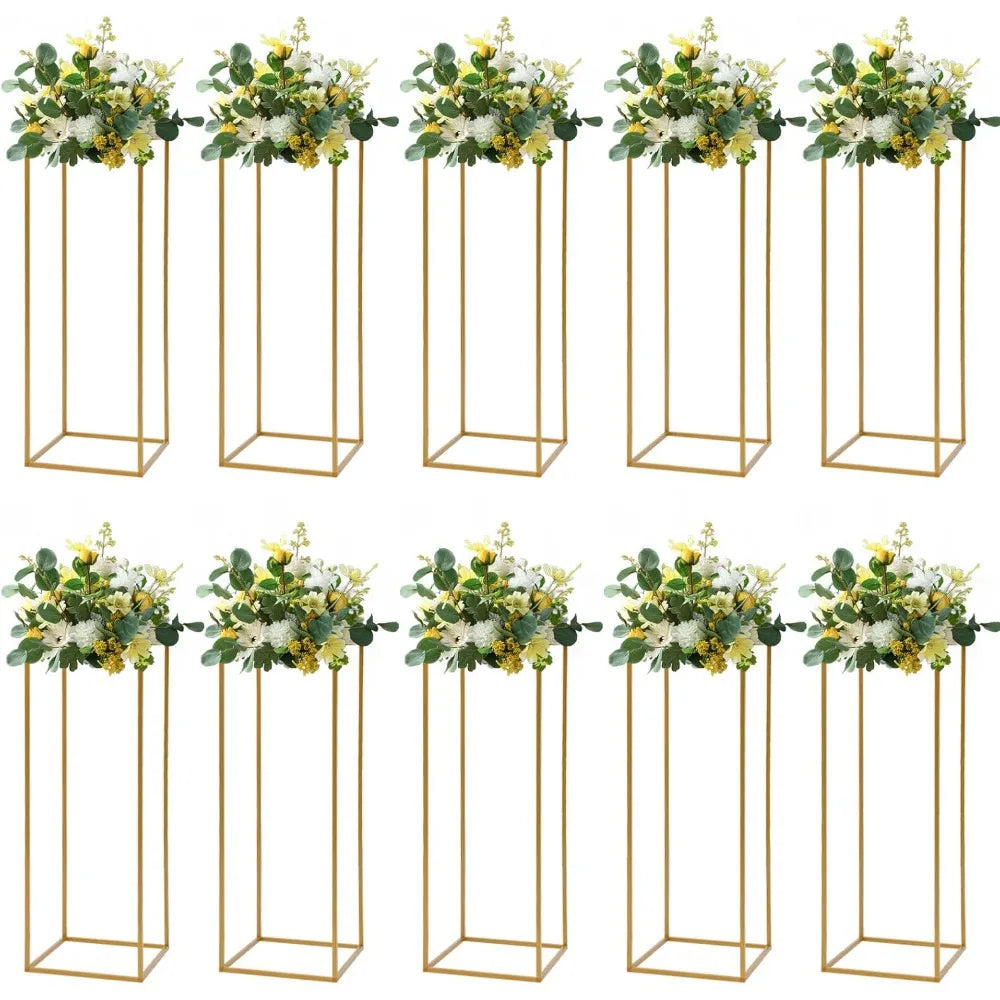 10 Pcs Gold Wedding Flower Centerpiece Metal Flower Holder Flower Arrangement 24in/60cm Tall Geometric Centerpieces Vase