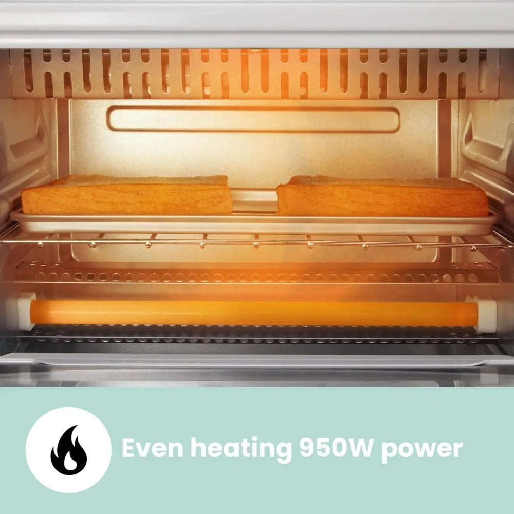 Countertop Oven, Small Toaster Oven Combo 4 slice, Mini Oven for 9" Pizza, Bake, Broil, 950W, White