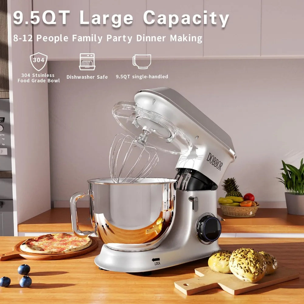 Electric Stand mixer, 9.5QT 660W 7Speeds Tilt-Head Dough Mixers, Bread Mixer with Dough Hook, Whisk, Beater, Splash Guard