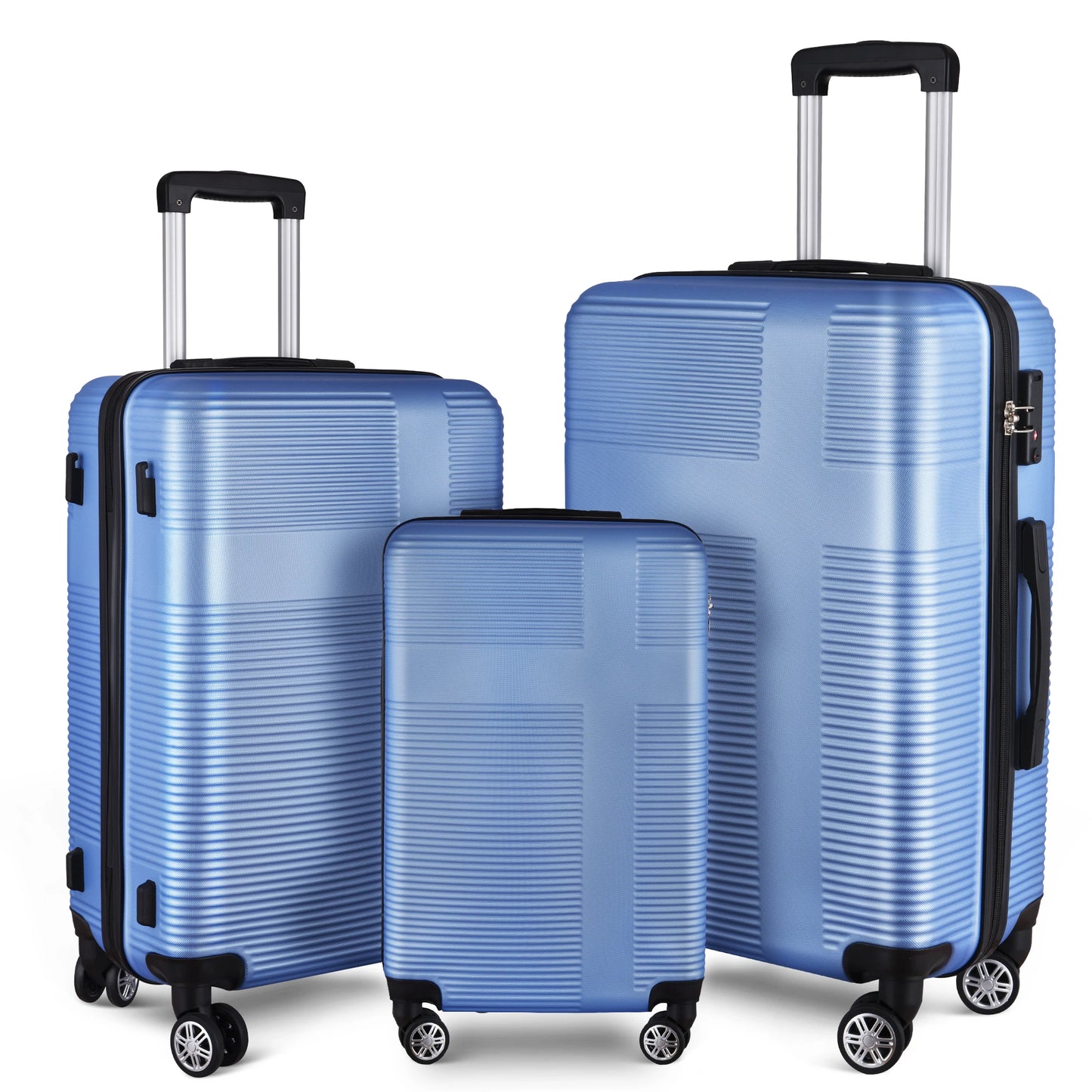 3 Piece Luggage Set with TSA Lock 20"/24"/28" Lightweight Cross Stripe Hardshell Suitcase with 360 Degree Spinner Wheels